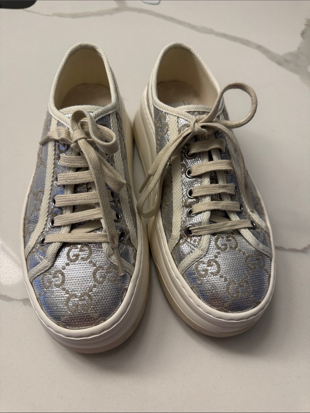 Gucci Silver GG Monogram Platform Sneakers